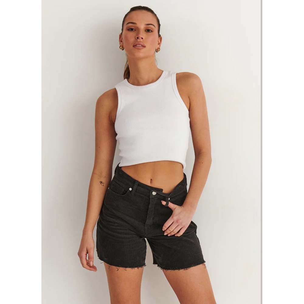 GHANDA • Andie Cut Off Shorts High Rise Corduroy Streetwear Washed Black 27 NWT
